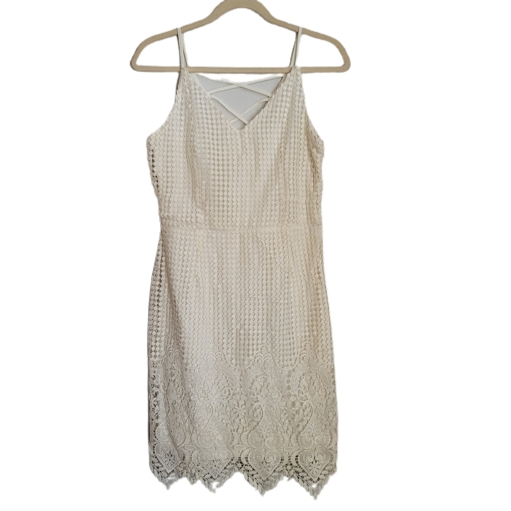 Soieblu Dress L Large Ivory Sleeveless Eyelet